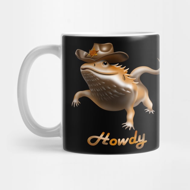 Bearded dragon wearing a cowboy hat, saying howdy cartoon by AdishPr